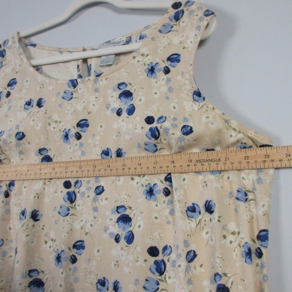 Dressbarn Woman Maxi Dress 18 W Beige Linen VTG Floral Sleeveless Casual 418 - Picture 11 of 13